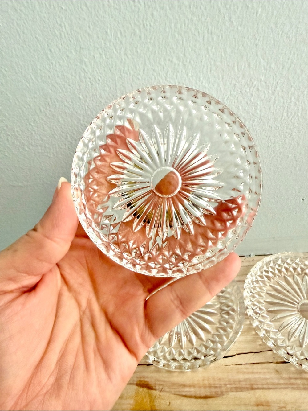 Set of 6 Clear Cut Glass Coasters - Picture 4 of 5